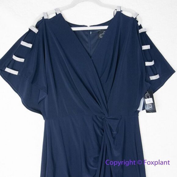New! Alex Evenings Long Knot Dress with Embellished Short Sleeve,‎ size 14 - Picture 3 of 16